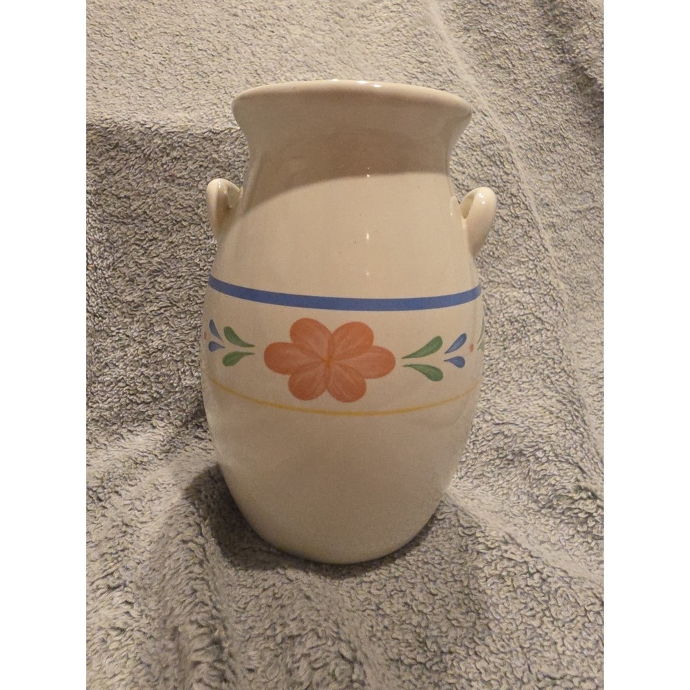 Vintage 80s Hand‎ Painted Pot Vase Flowers Ceramic Cottagecore Grandmacore